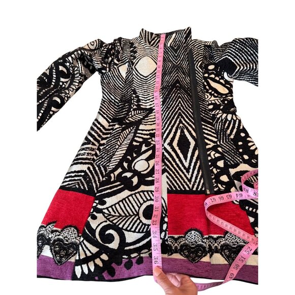 VTG Artsy Desigual We love Womens 40 Patchwork Tapestry Trench Coat Jacket Retro - Picture 5 of 16